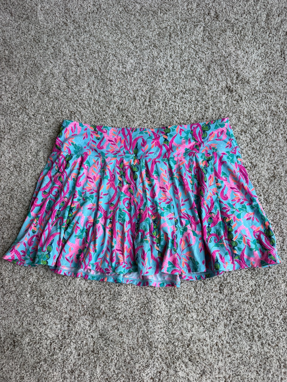 Lilly Pulitzer Luxletic Skort L Aqua Pink Floral Golf Tennis Pickleball